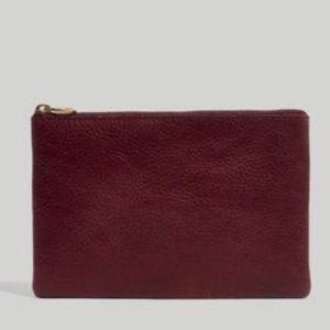 New Without Tags Madewell The Leather Pouch Clutch Dark Burgundy Brown NWOT